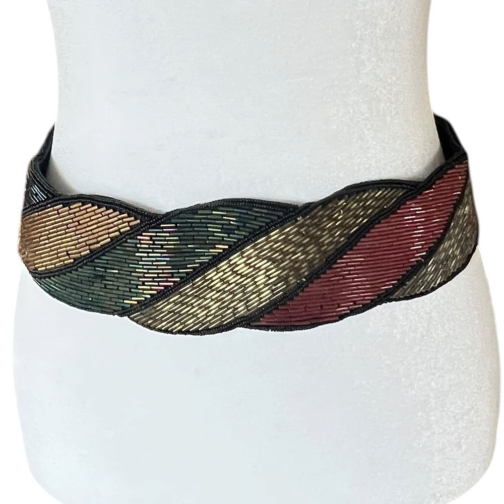 Vintage La Regale Beaded Belt Multicolor Glass Bead Waist Belt Boho